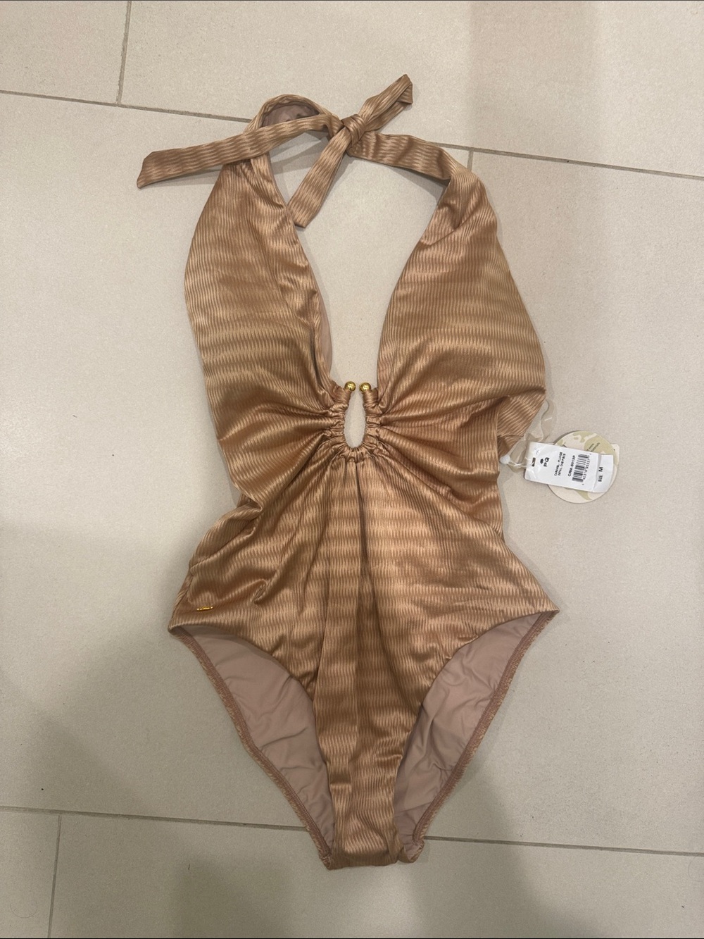 Pilyq Metallic Bronze Halter One-Piece Swimsuit - Picture 2 of 9